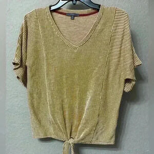 Gyft Gold / Mustard Yellow & White Striped Tie Top
